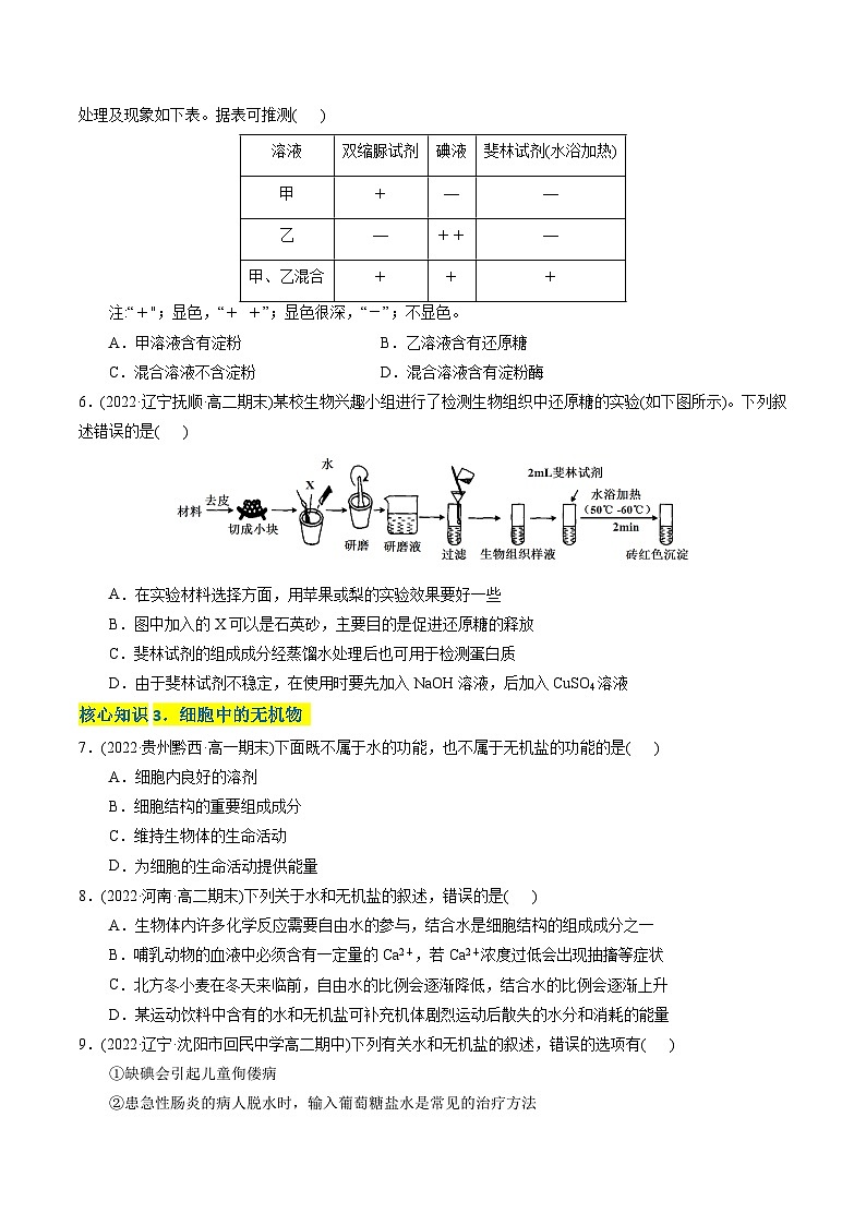 高一生物分层训练AB卷（人教版2019必修1）第2章  组成细胞的分子（A卷·知识通关练）02