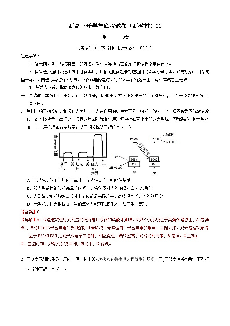 生物-新高三开学摸底考试卷（新教材专用）01(解析版)第1页