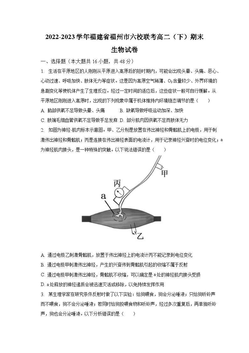 2022-2023学年福建省福州市六校联考高二（下）期末生物试卷（含解析）01