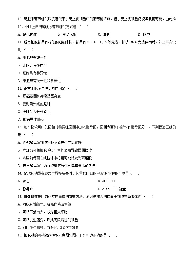 2022-2023学年度浙江省金华十校高一上学期期末生物试题02