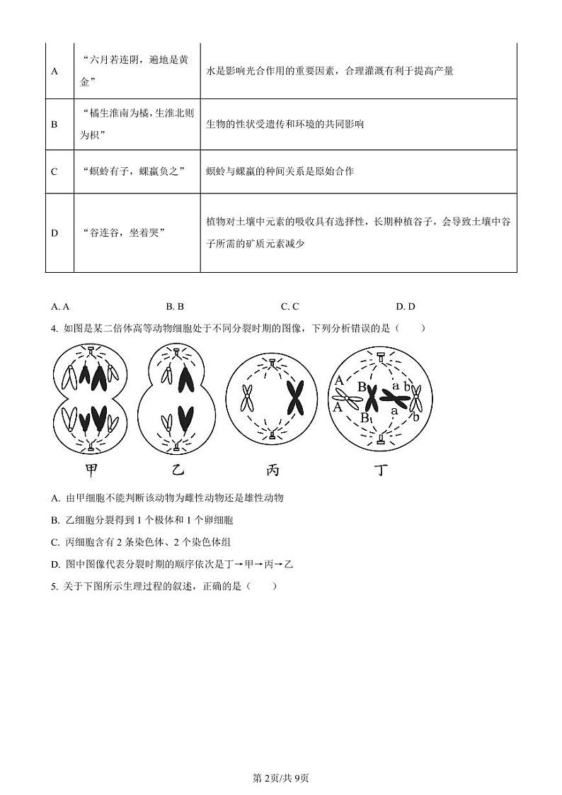 广东省六校（东莞中学、广州二中、惠州一中、深圳实验、珠海一中、中山纪念中学）2024届高三上学期第一次联考生物第2页