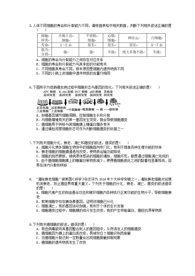 高考生物一轮复习 课后作业本14 细胞的分化衰老凋亡和癌变(含解析)第2页