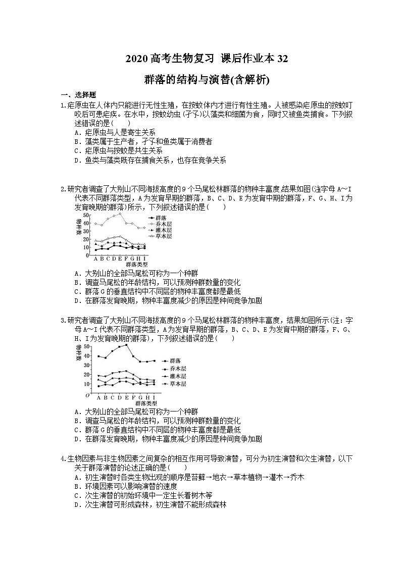 高考生物一轮复习 课后作业本32 群落的结构与演替(含解析)第1页