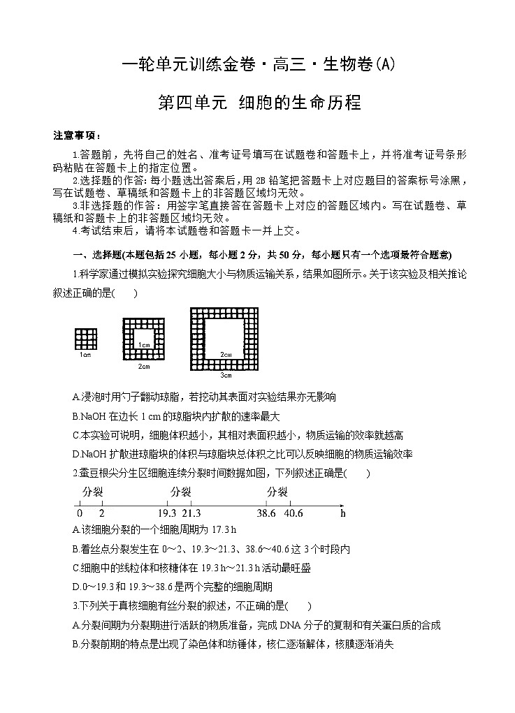 高考生物一轮单元卷：第04单元 细胞的生命历程 A卷（含答案解析）01
