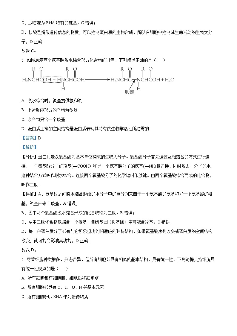 2022-2023学年度浙江省浙南名校联盟高一上学期期中生物试题03