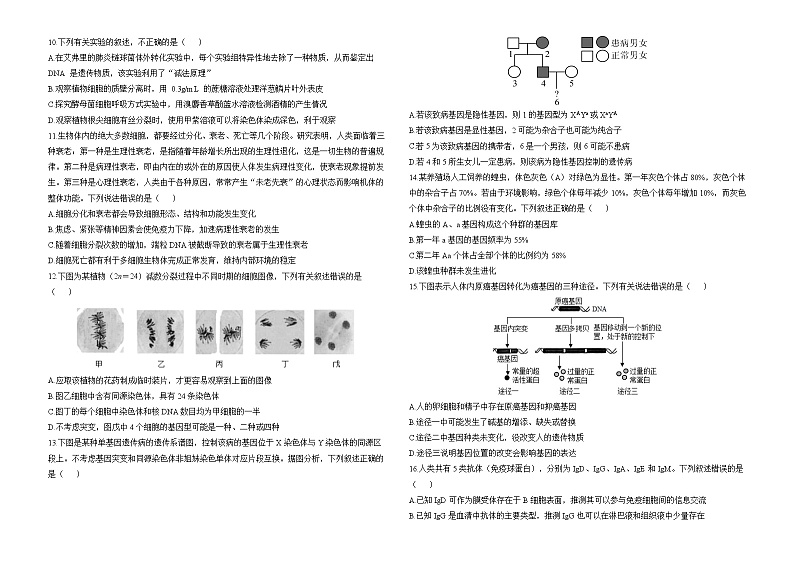 河南省洛阳市孟津一中2023-2024学年高三上学期开学摸底考试检生物测卷（新教材）02