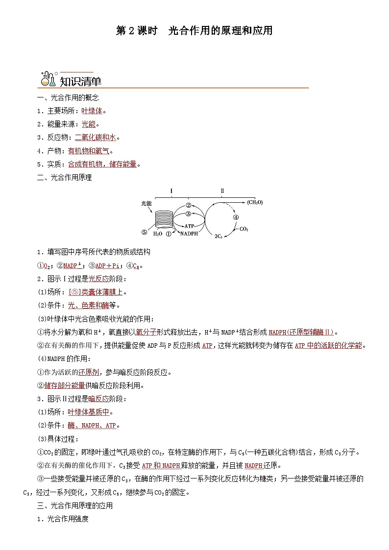 【同步讲义】高中生物（人教版2019）必修第一册--5.4.2《光合作用的原理和应用》讲义01