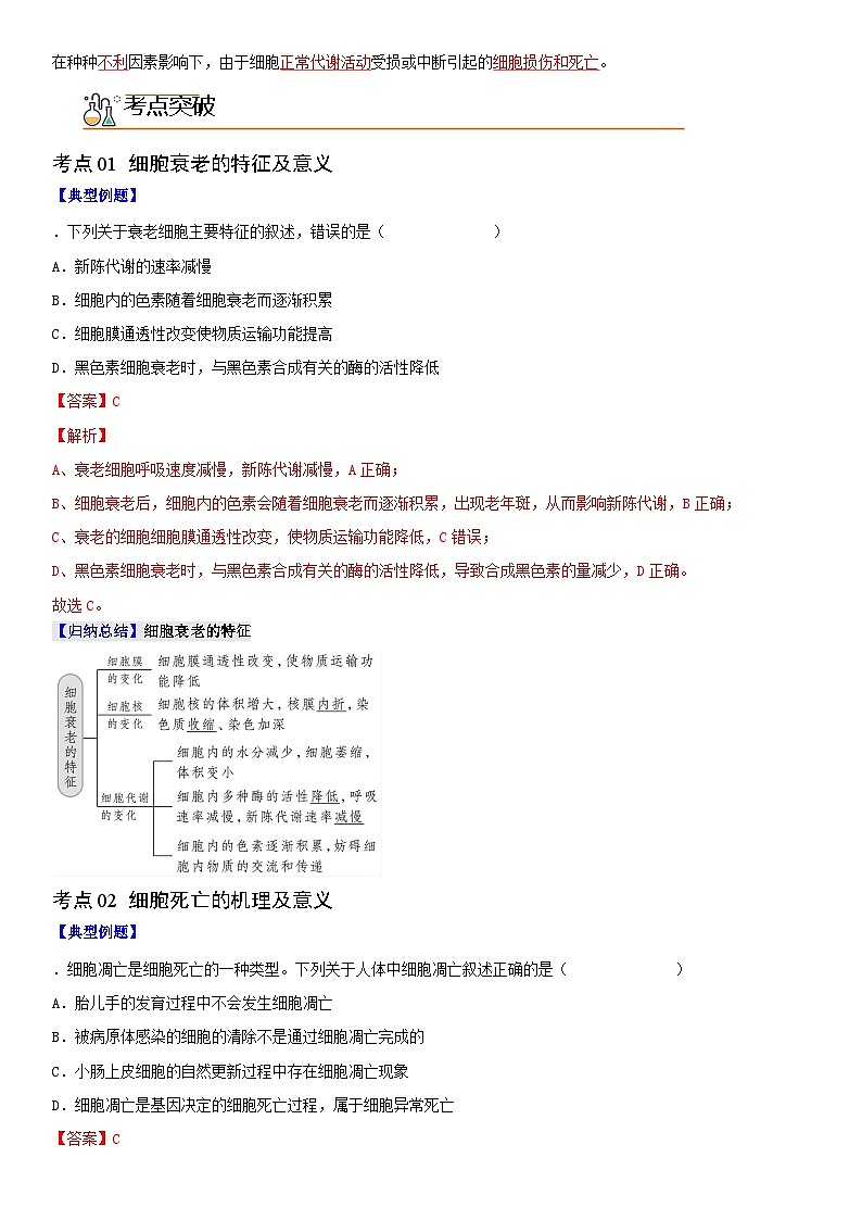 【同步讲义】高中生物（人教版2019）必修第一册--6.3《细胞的衰老和死亡》讲义02