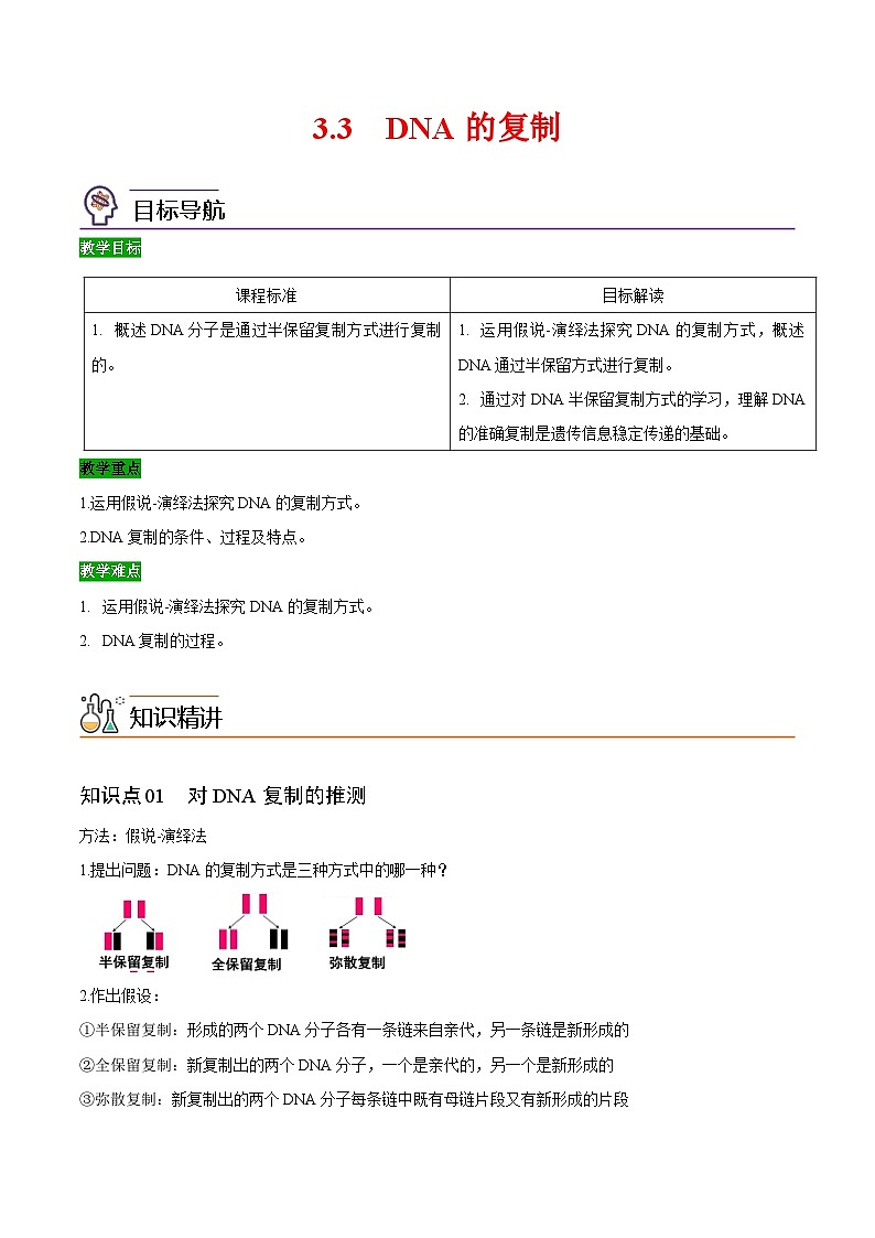 【同步讲义】高中生物（人教版2019）必修第二册--3.3《DNA的复制》讲义01