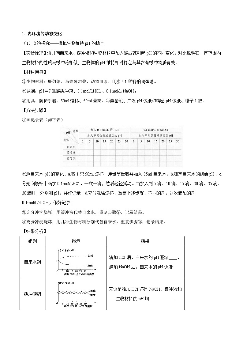 【同步讲义】高中生物（人教版2019）选修第一册--1.2《内环境稳态》讲义02