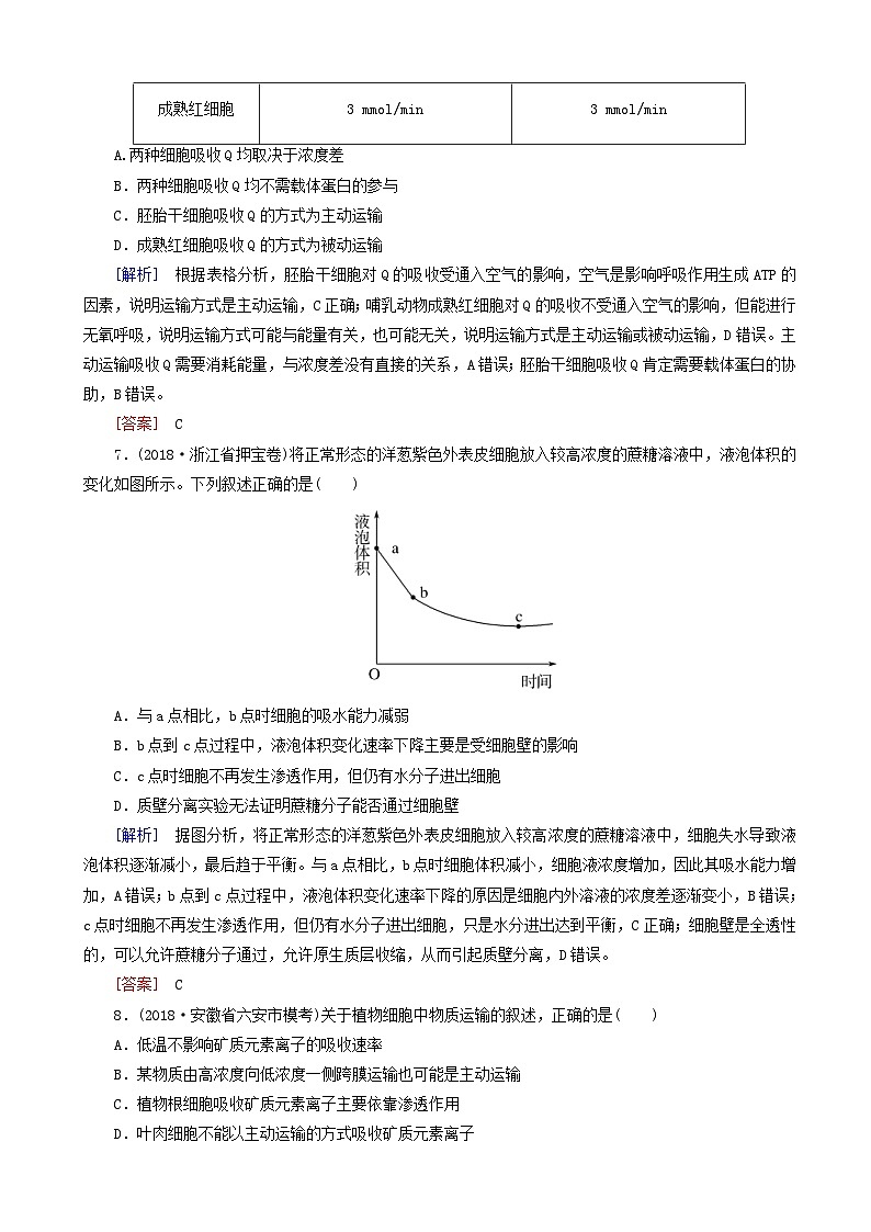 高考生物二轮复习第3讲 细胞的物质输入与输出 专题跟踪训练(含解析)第3页