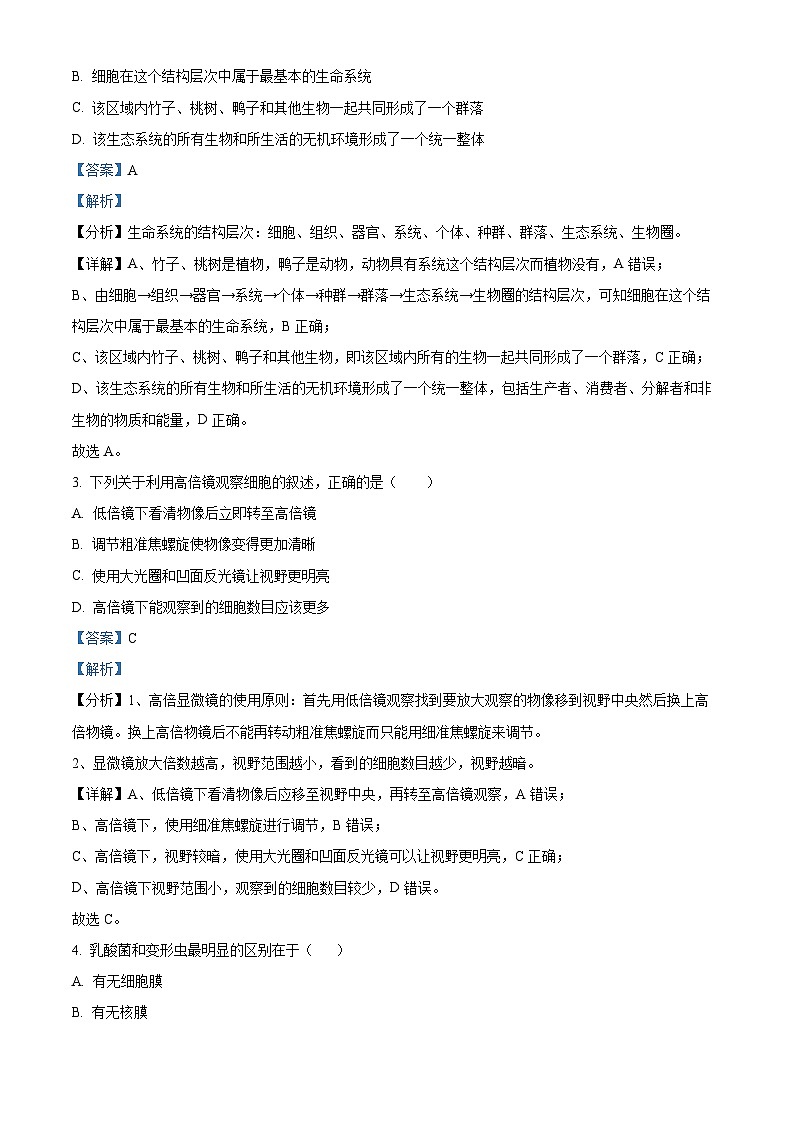 四川省射洪市射洪中学2022-2023学年高一生物上学期1月月考试题（Word版附解析）第2页
