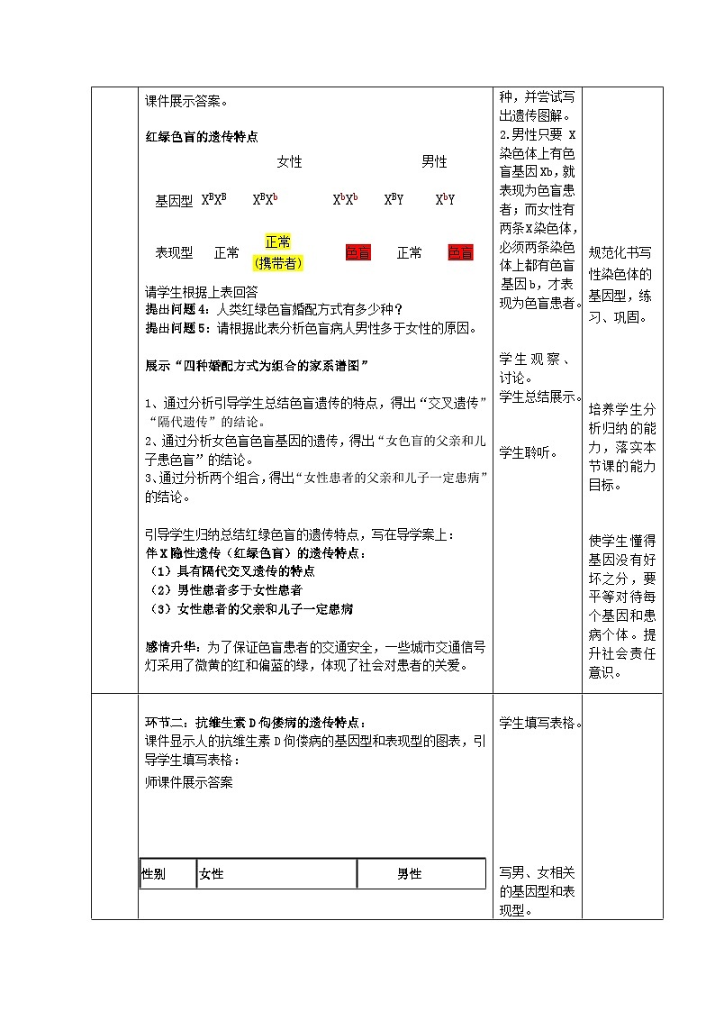 高中生物学人教版（2019）必修二  2.3伴性遗传 教学设计(表格式)第3页