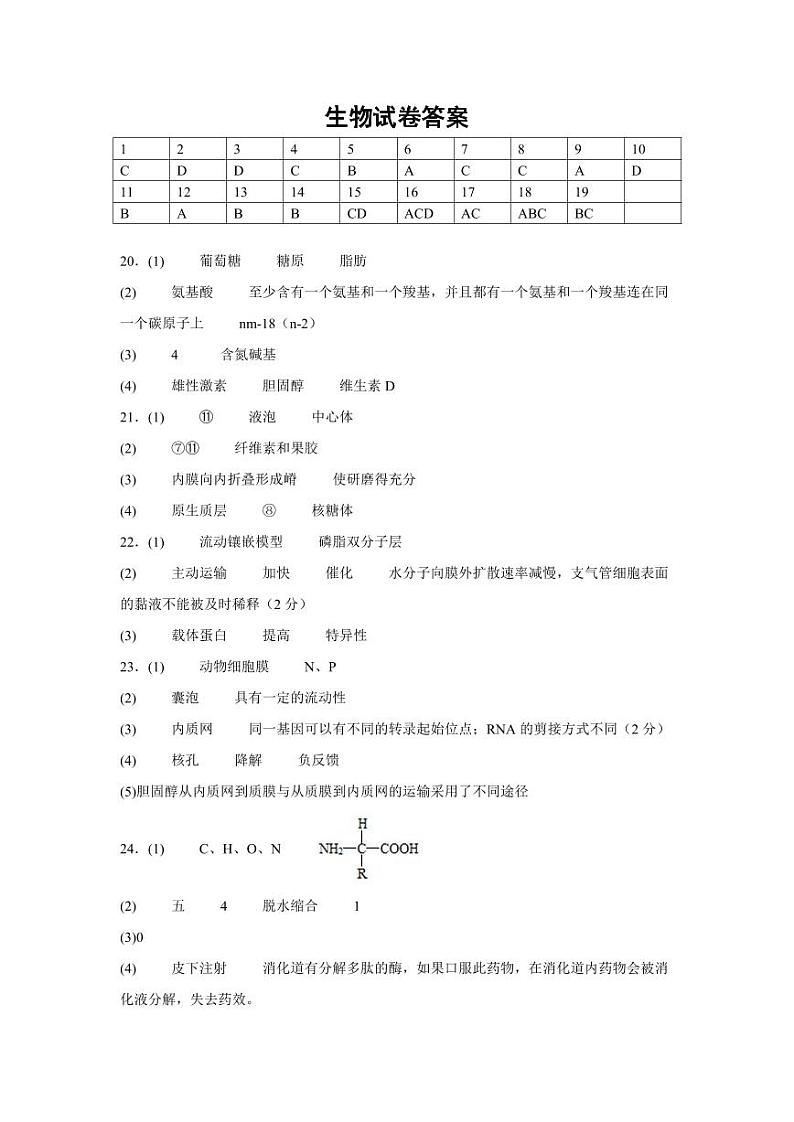 江苏省连云港市灌南县第二中学2023-2024学年高三上学期阶段性检测一生物答案第1页