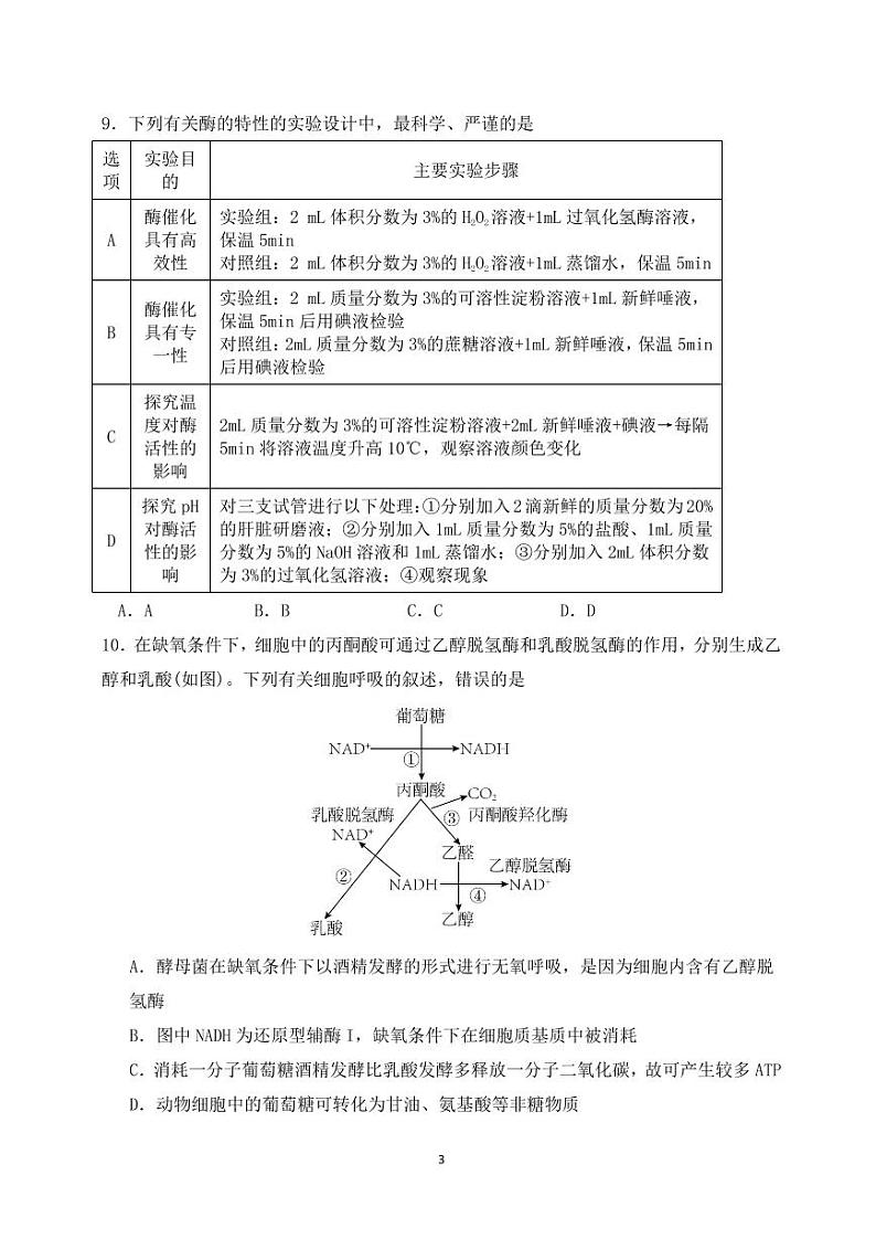 2024沈阳第120中学高三上学期第一次质量检测（8月）生物PDF版含答案03