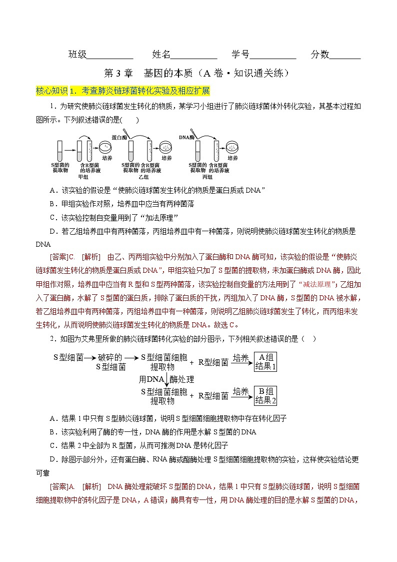 第3章  基因的本质（A卷·知识通关练）（教师版）第1页