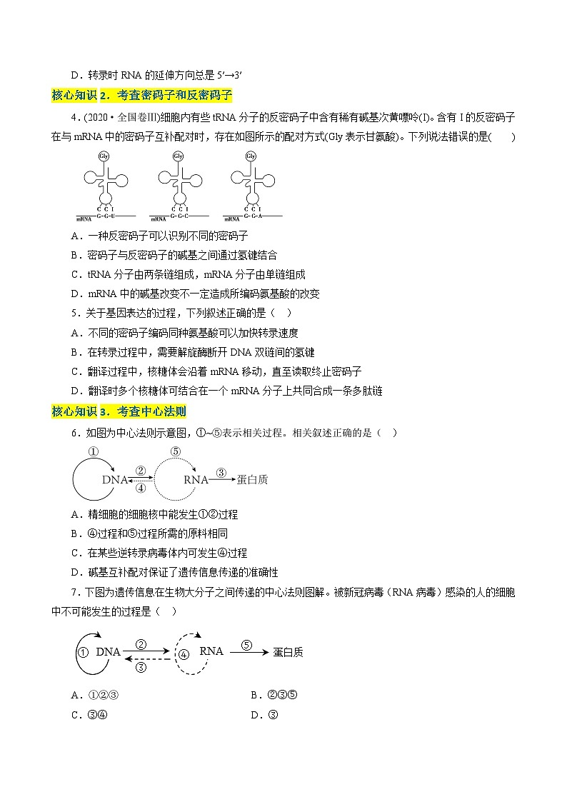 高一生物分层训练AB卷（人教版2019必修2）第4章  基因的表达（A卷·知识通关练）02