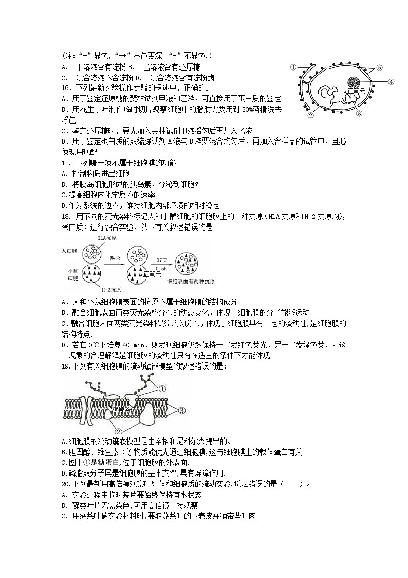 辽宁省六校协作体2021-2022高一生物上学期期中试题03