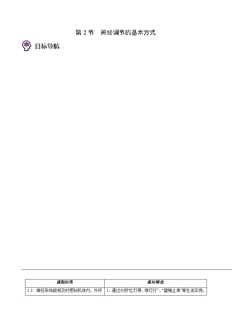 高二生物同步 讲义（人教版2019选择性必修1）2.2 神经调节的基本方式01