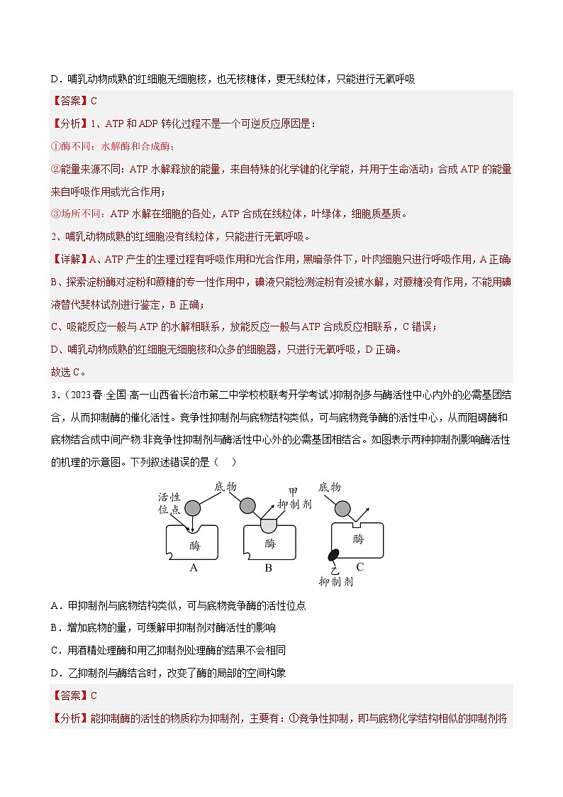 专题卷02 细胞代谢-【小题小卷】冲刺2023年高考生物小题限时集训（新高考专用）（解析版）02