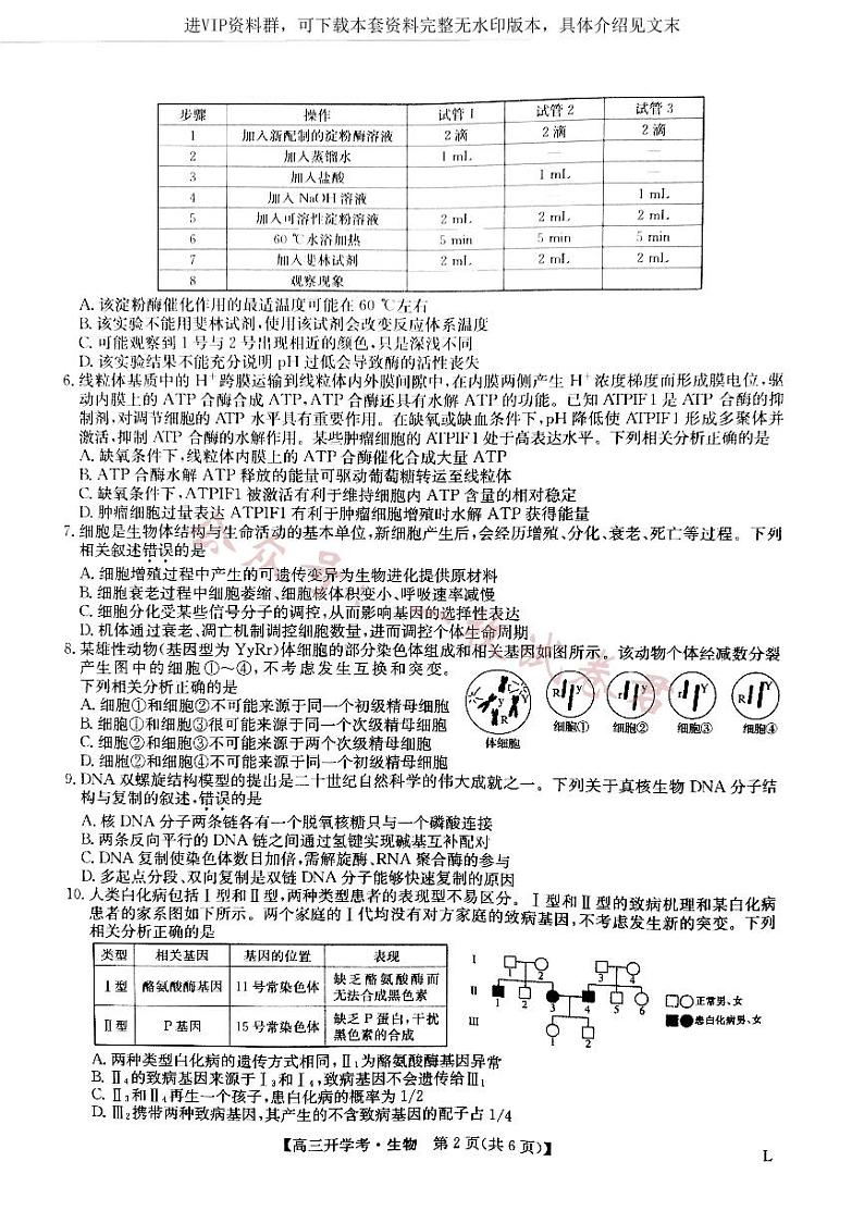 2023九师联盟高三开学考生物试题第2页