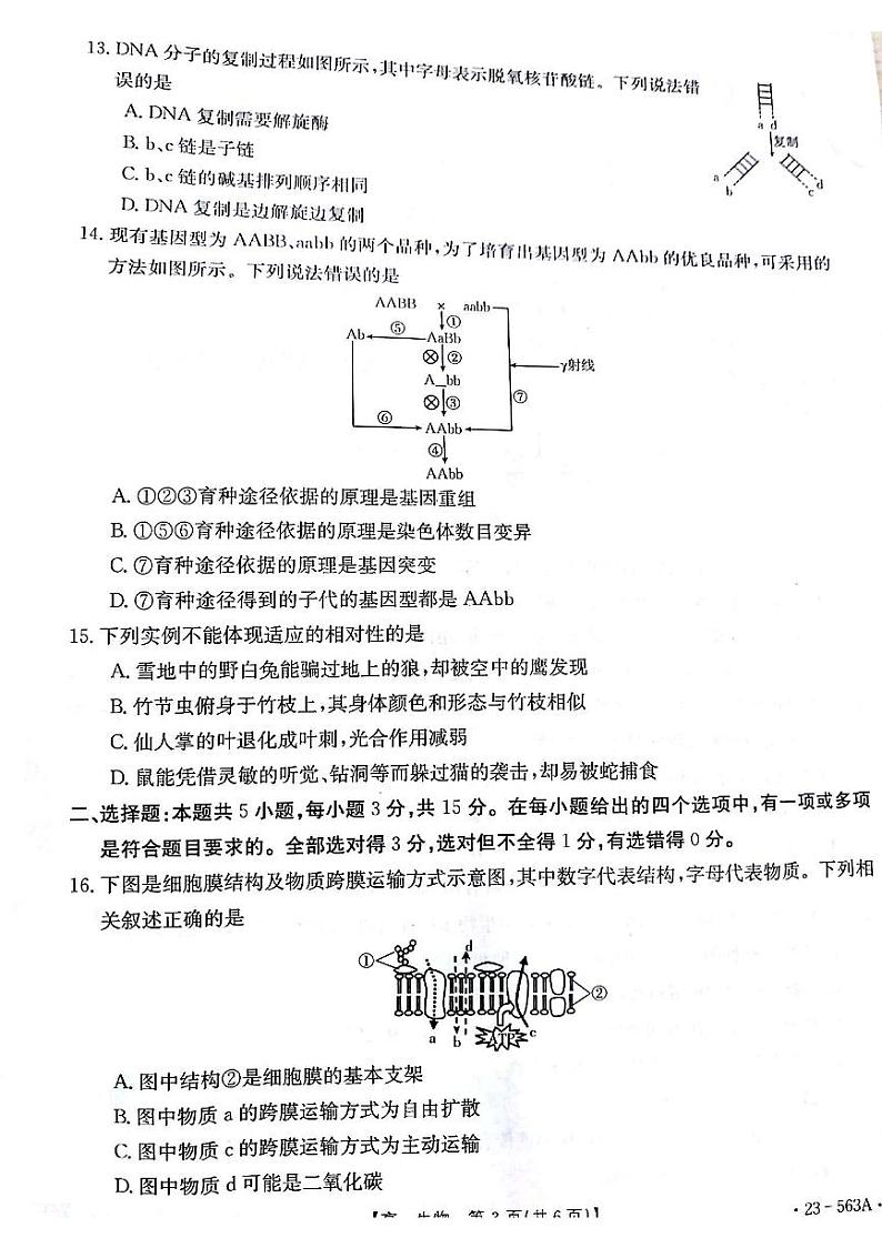 高一生物试题第3页