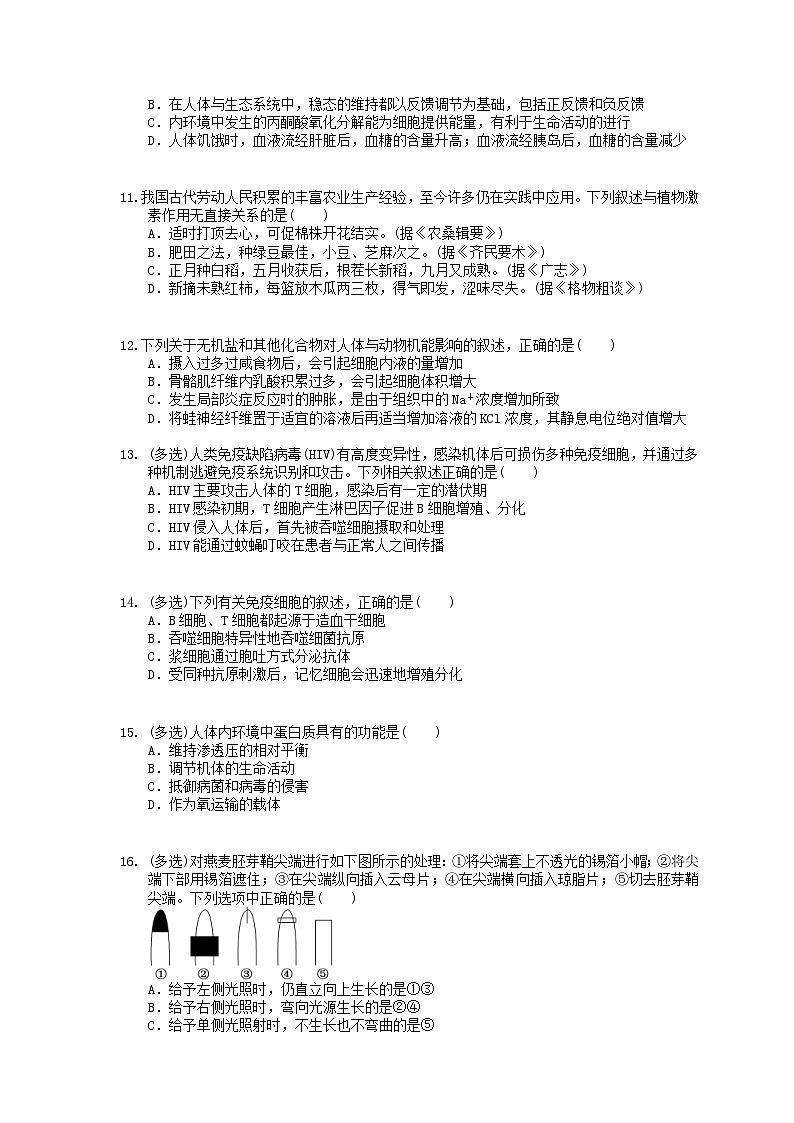 高考生物 三轮冲刺练习 生命活动的调节 一(20题含答案解析)第3页