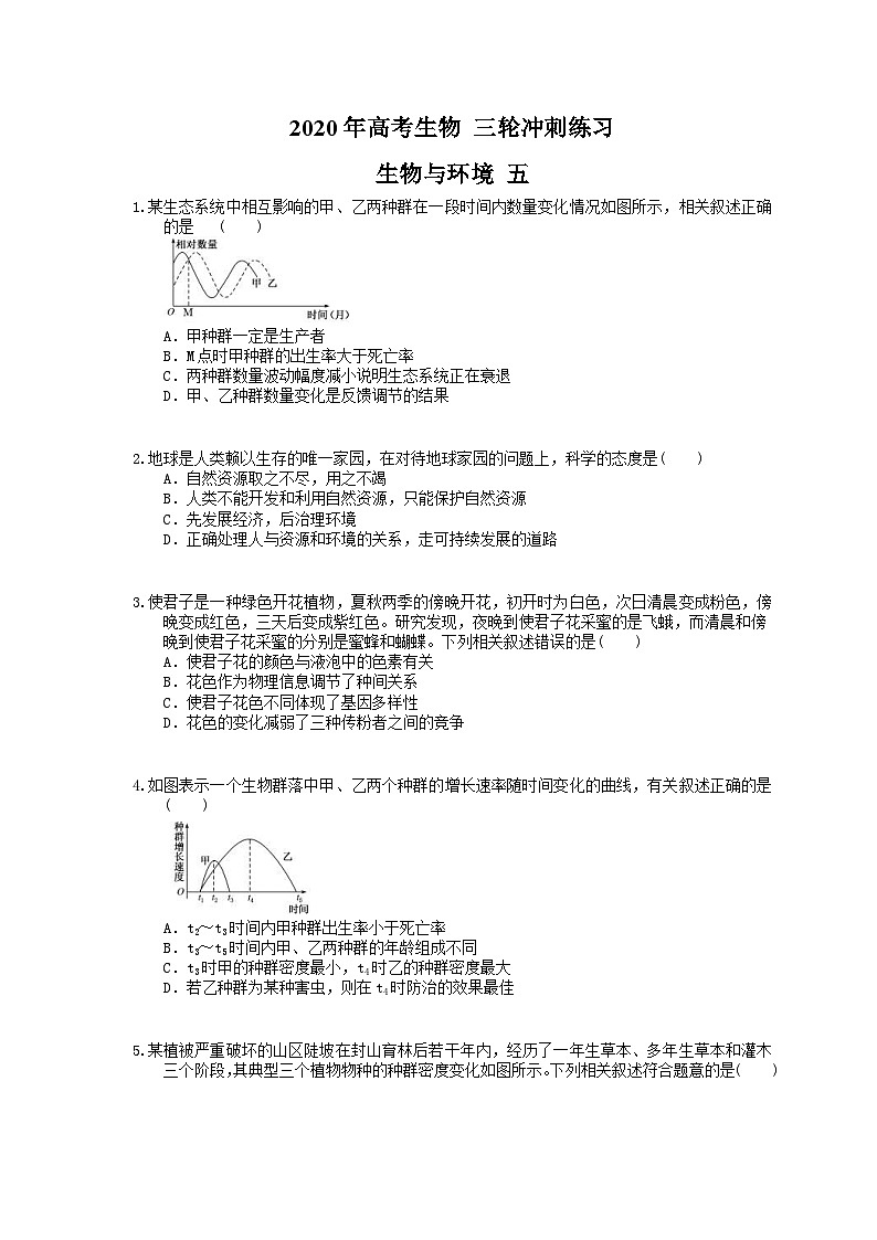 高考生物 三轮冲刺练习 生物与环境 五(20题含答案解析)第1页
