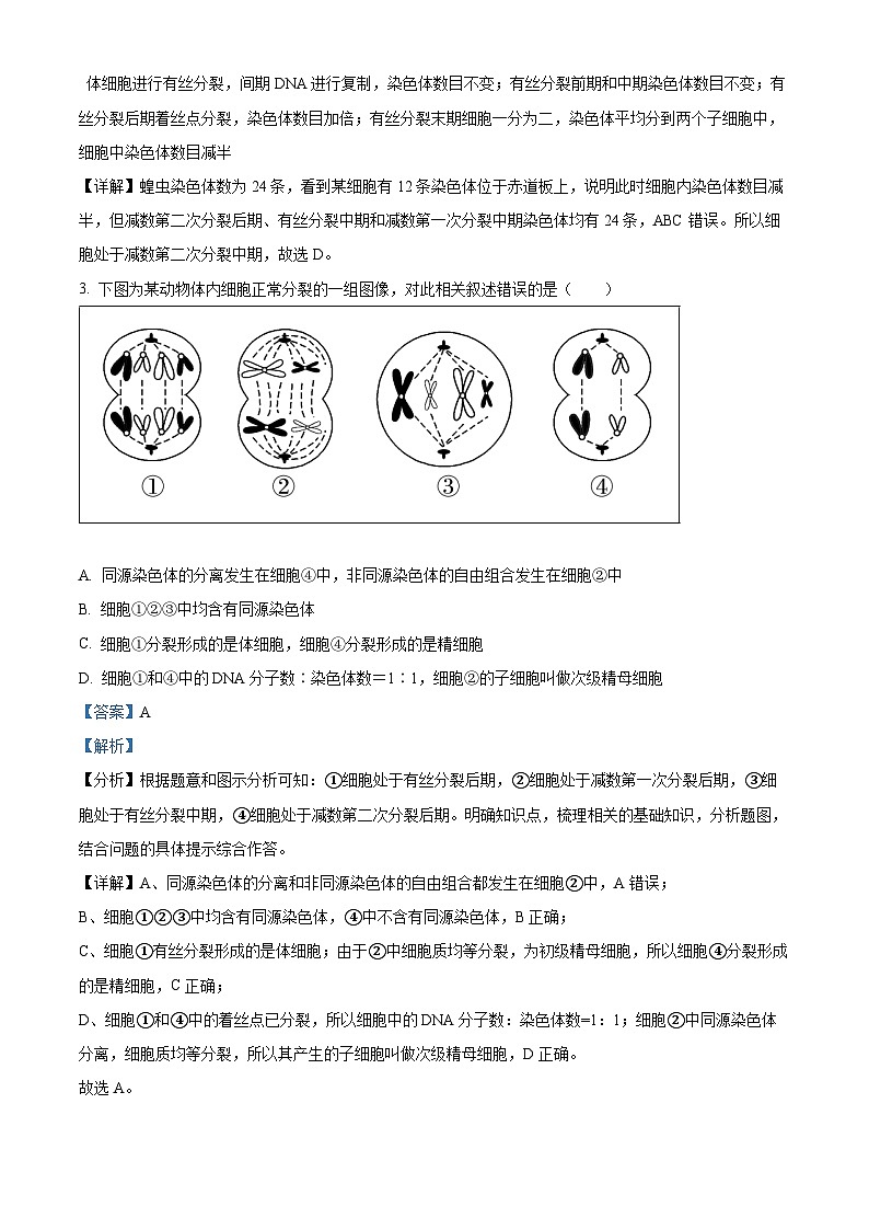 四川省绵阳市南山中学实验学校2022-2023学年高一生物下学期期中模拟试题（Word版附解析）02