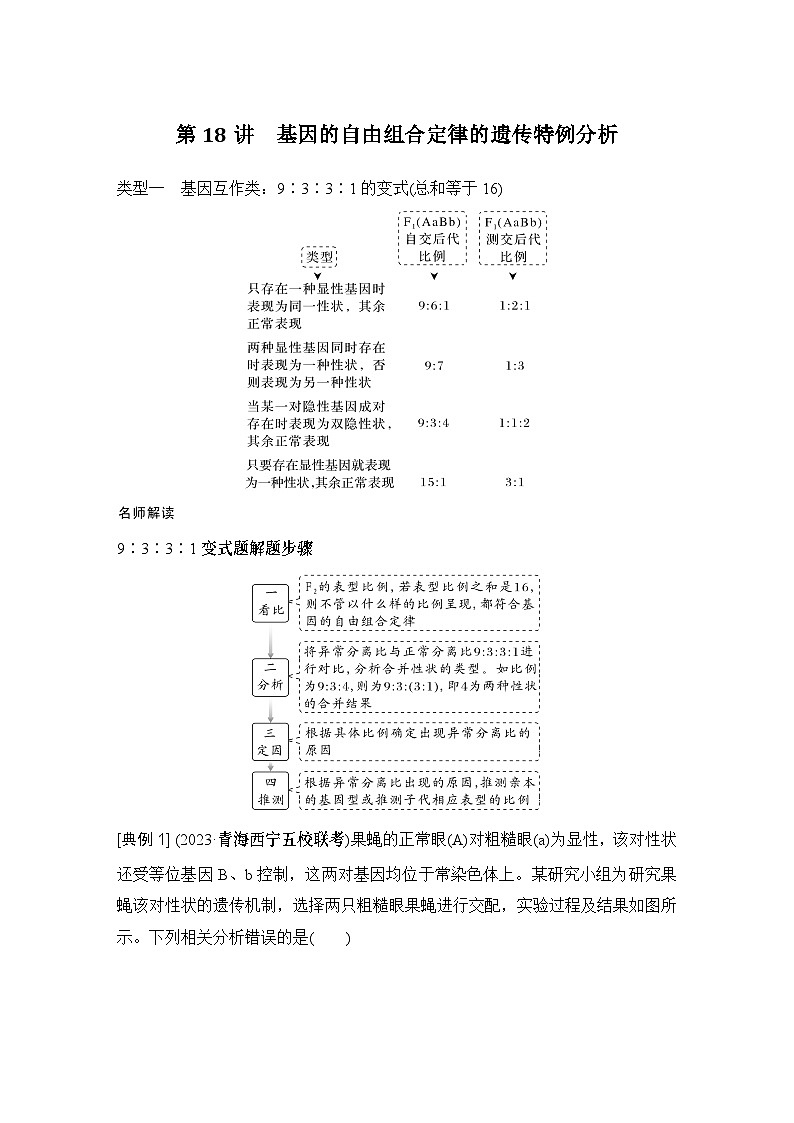 2024年高考生物大一轮必修2复习讲义：：第18讲　基因的自由组合定律的遗传特例分析第1页