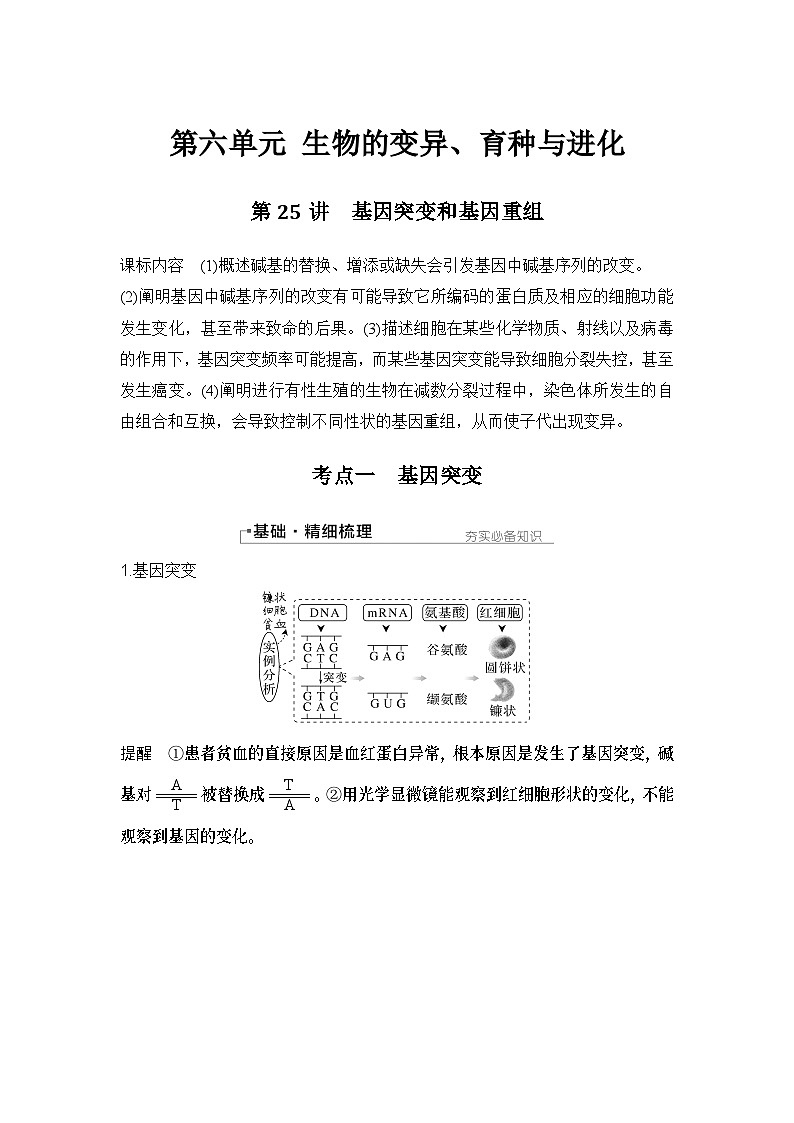 2024年高考生物大一轮必修2复习讲义：：第25讲　基因突变和基因重组第1页