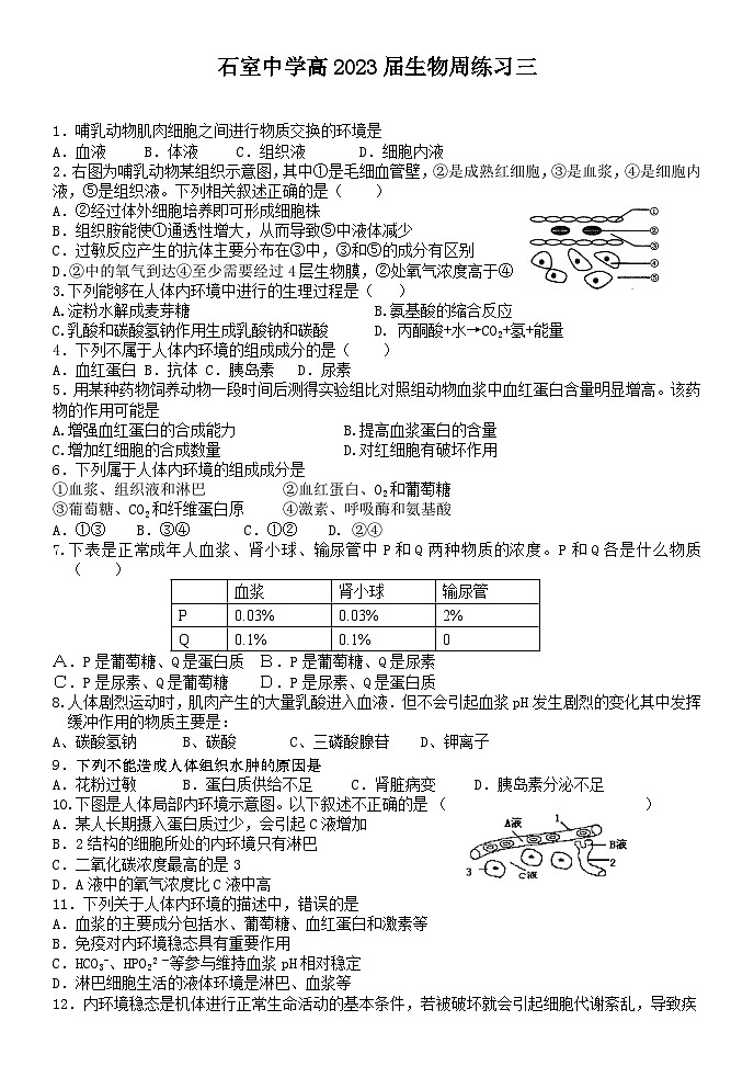 2022成都石室中学高二上学期生物周练03含答案第1页
