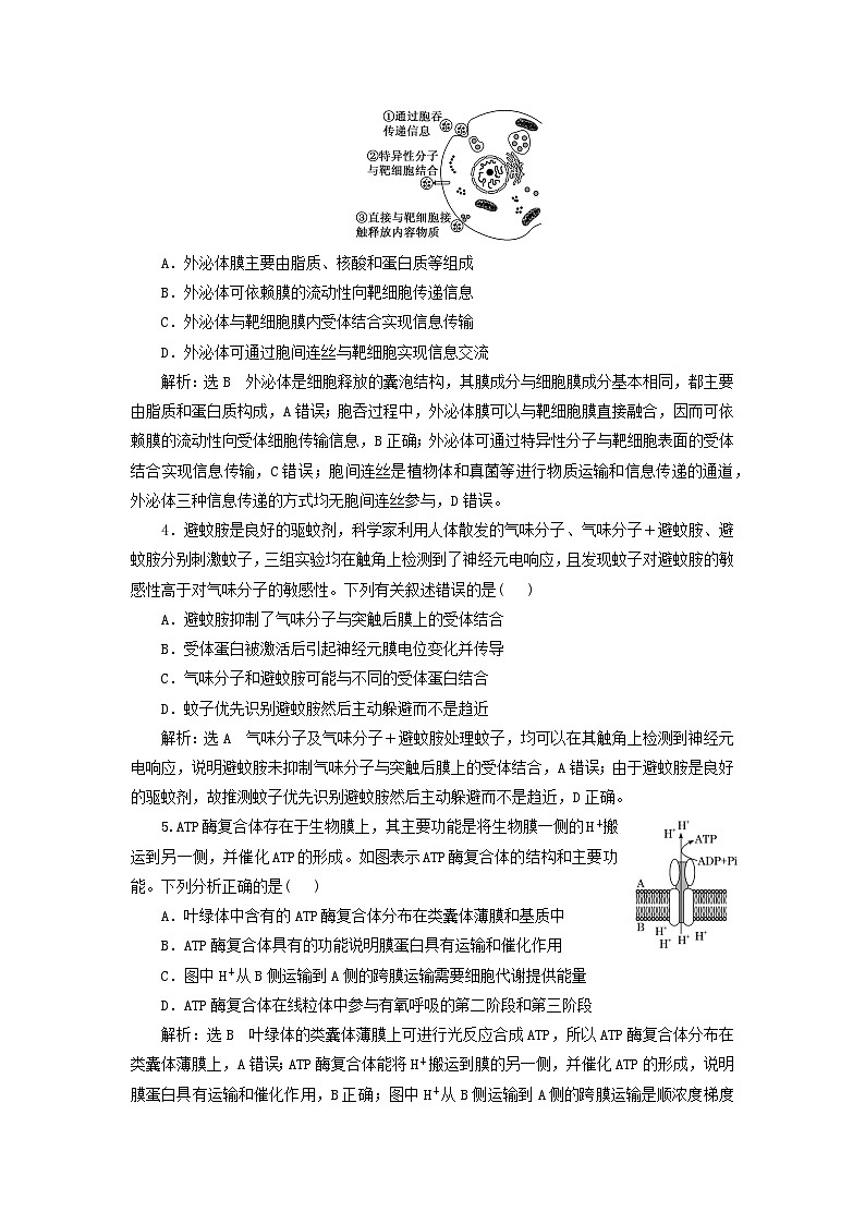 2024届高考生物一轮总复习课时验收评价八从结构与功能观的角度分析生物膜的功能第2页