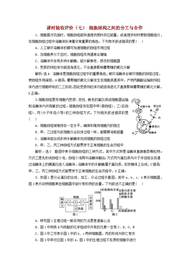 2024届高考生物一轮总复习课时验收评价七细胞结构之间的分工与合作第1页
