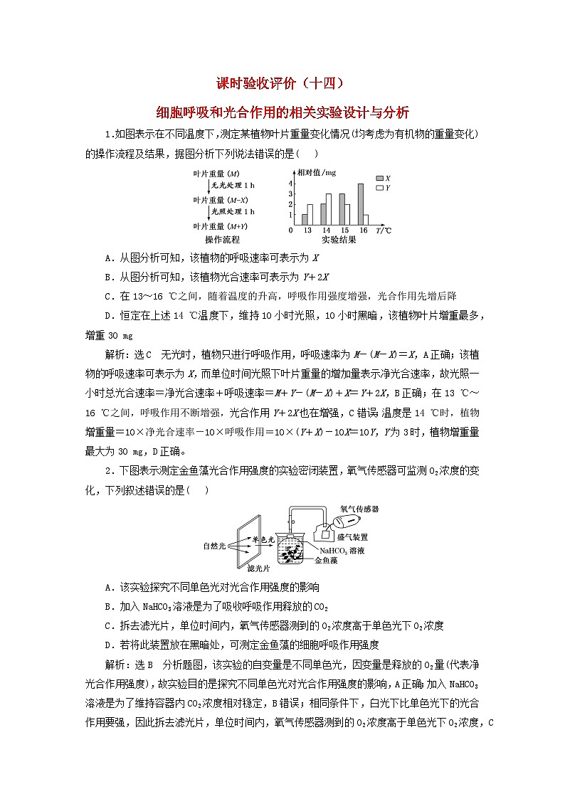2024届高考生物一轮总复习课时验收评价十四细胞呼吸和光合作用的相关实验设计与分析第1页