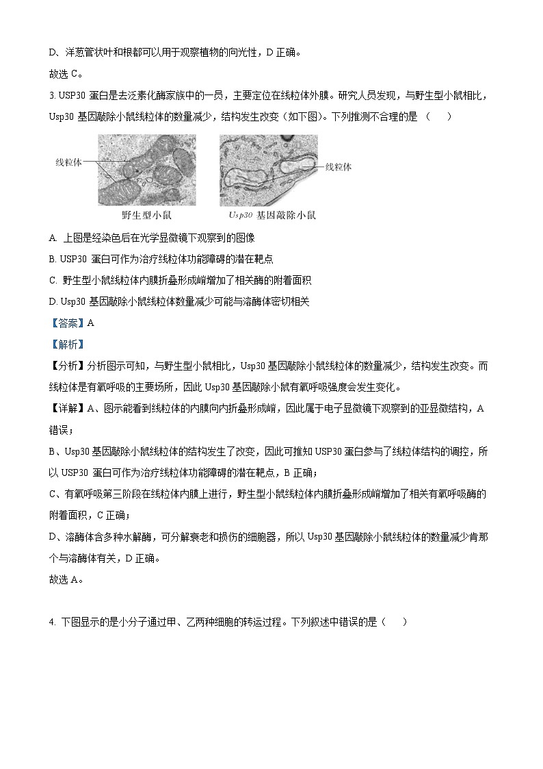 重庆市南开中学2022-2023学年高三生物上学期12月月考试题（Word版附解析）02