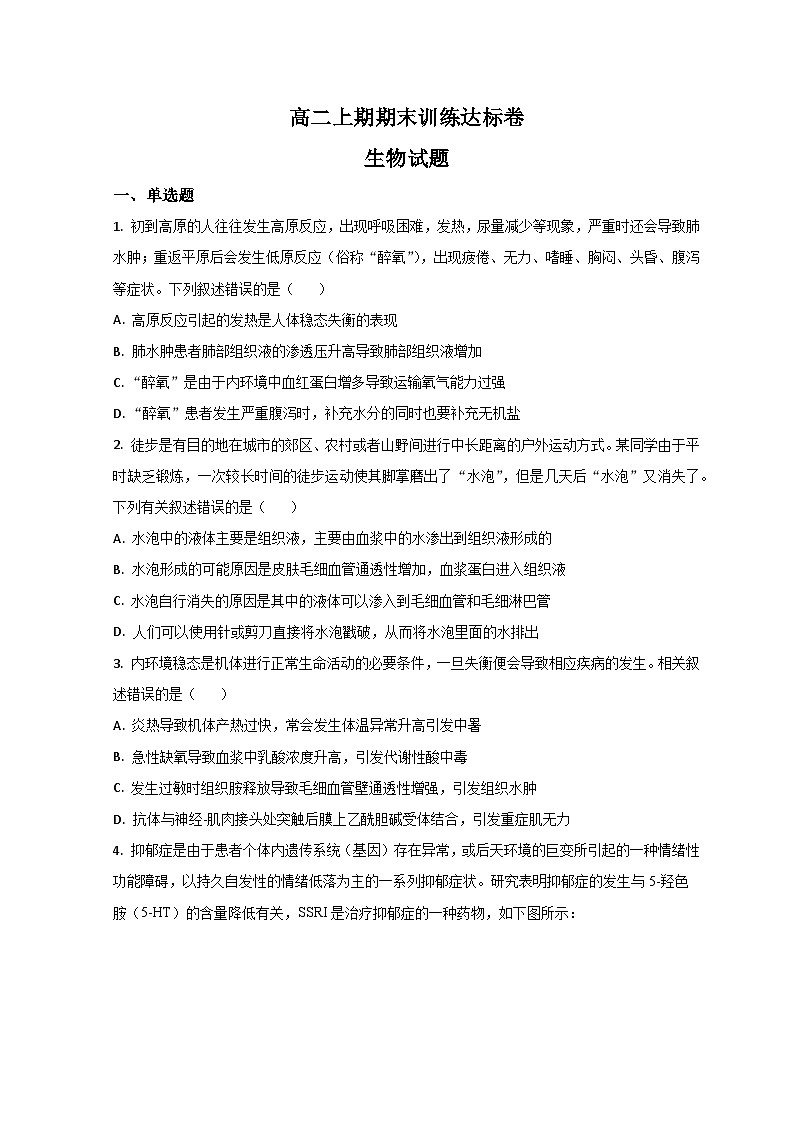 2023济南莱芜一中高二上学期期末阶段性生物试题含解析01