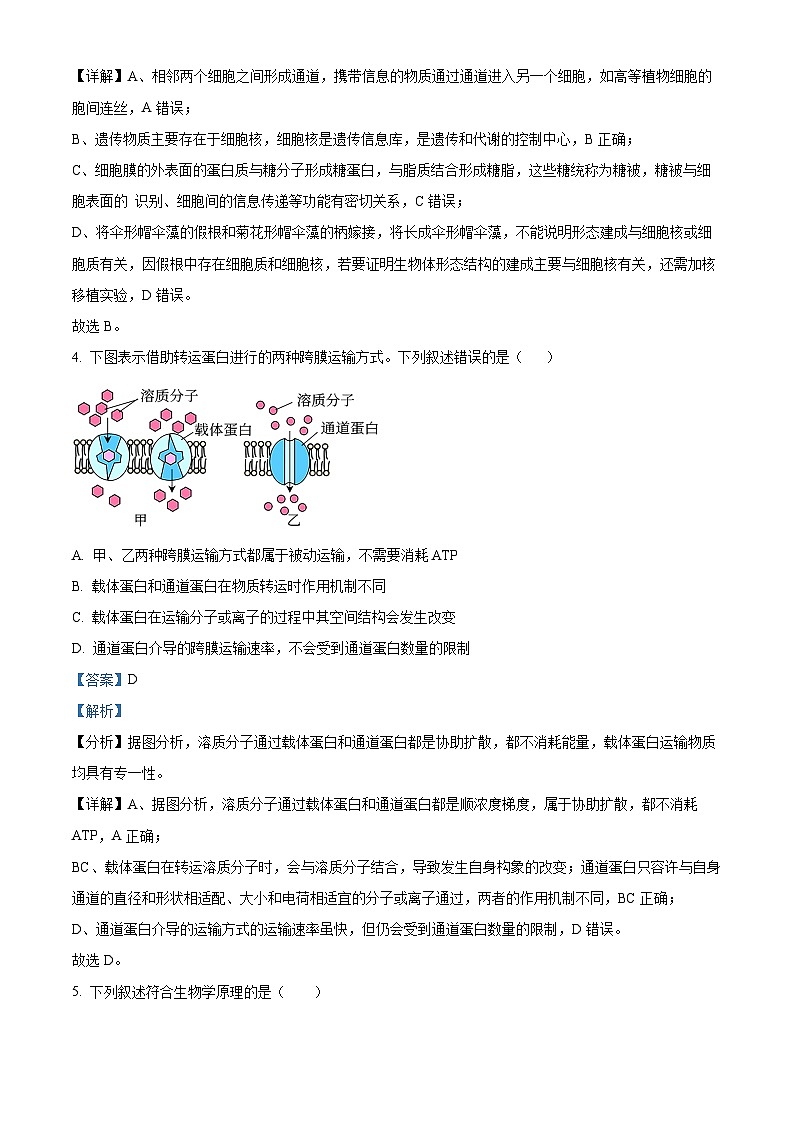 2023六盘水高一下学期期末生物试题含解析03