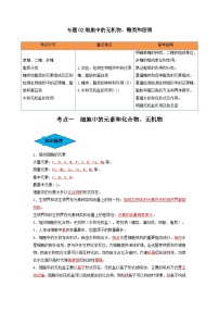 专题02 细胞中的无机物、糖类和脂质（串讲）-备战2024年高考生物一轮复习串讲精练（新高考专用）（解析版）