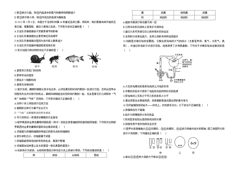 2023年秋长沙一中高一生物开学摸底考试检测卷及参考答案02