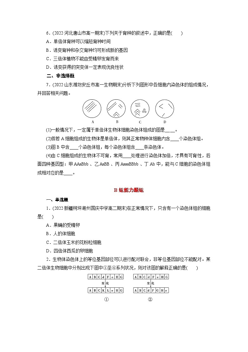 高中生物学人教版（2019）必修二 同步练习第5章第2节染色体变异（原卷版+解析版）02