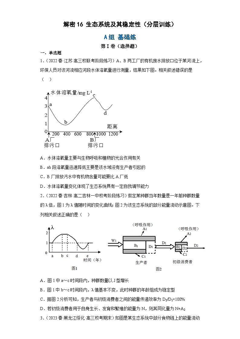 解密16 生态系统及其稳定性（分层训练)-【高频考点解密】2023年高考生物二轮复习讲义+分层训练（原版卷）第1页