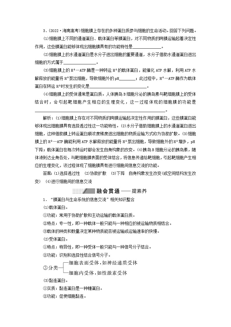 2024届高考生物一轮总复习第二单元细胞的基本结构与物质的输入和输出第4讲从结构与功能观的角度分析生物膜的功能教师用书02