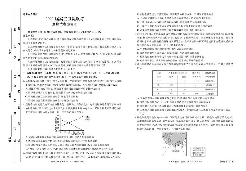 广东省新高考2021届高三5月大联考生物【试卷+答案】第1页