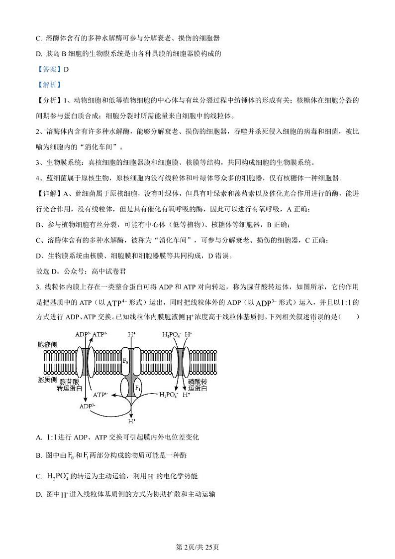 山西省金科大联考2023-2024学年高三上学期开学检测生物答案和解析第2页