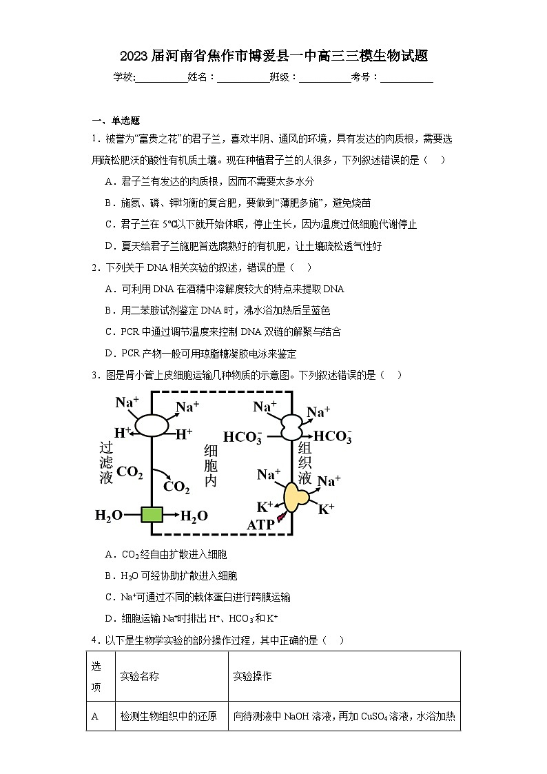2023届河南省焦作市博爱县一中高三三模生物试题（含解析）第1页
