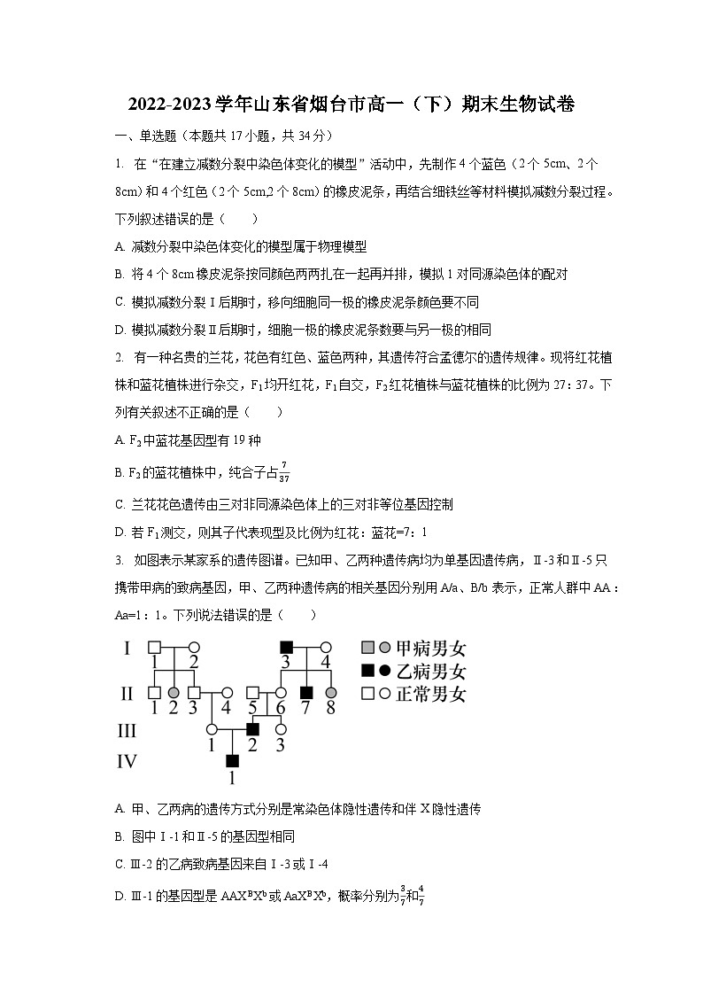 2022-2023学年山东省烟台市高一（下）期末生物试卷（含解析）第1页
