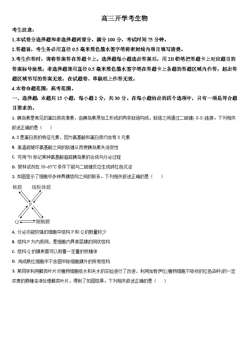 吉林省梅河口市第五中学2023-2024学年高三上学期开学生物试题01