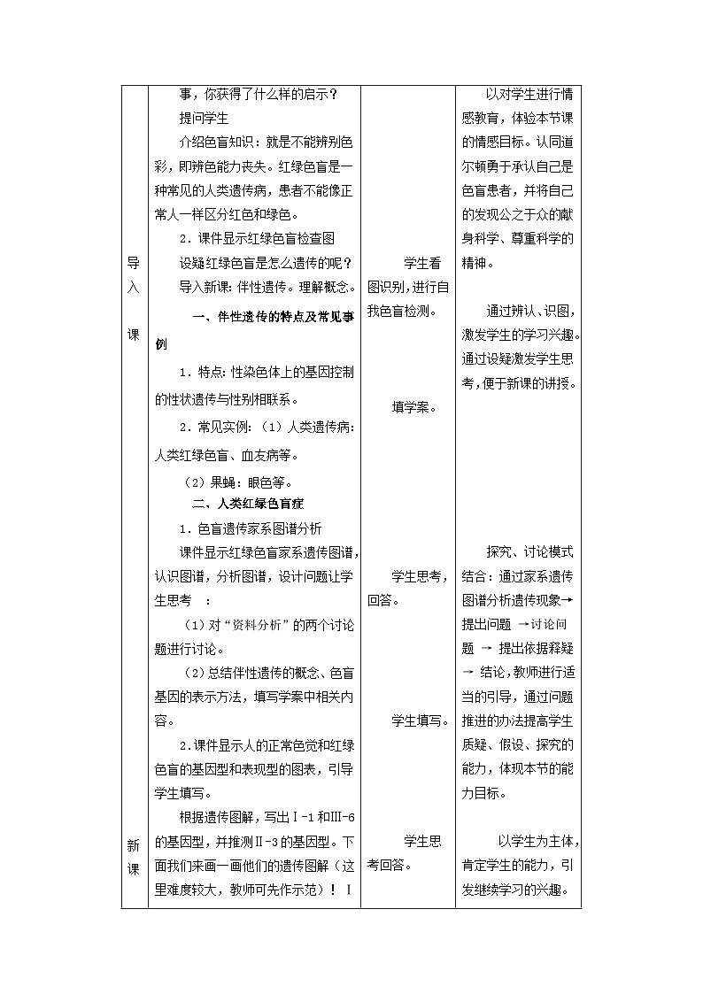 高中生物人教版必修二 第二章基因和染色体的关系2.3伴性遗传A教案第3页