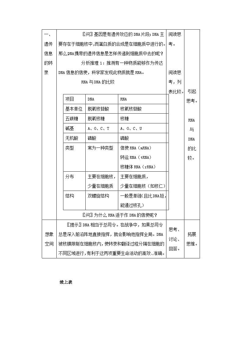 高中生物人教版必修二 第四章基因的表达4.1基因指导蛋白质的合成A1教案第3页